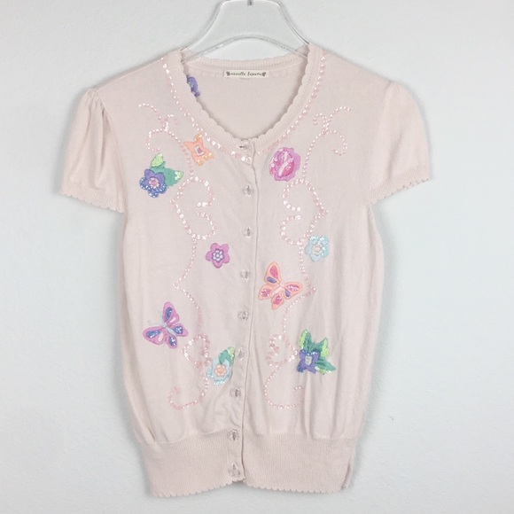 Nanette Lepore | Pink sequin butterfly Button Down - Picture 1 of 5